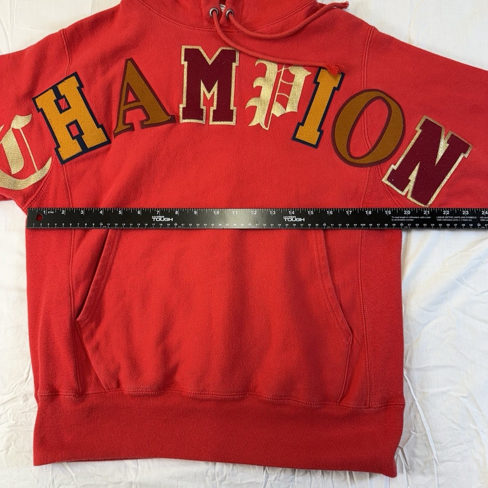 Vintage 90S Champion Cotton Weave Hoodie Men's Or women's Embroidered Y2K Red - Picture 7 of 16